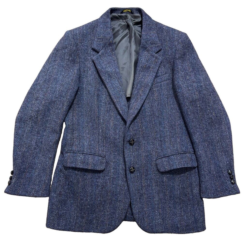 Vtg Harris Tweed Blazer Men’s 40 Blue Sport Coat Jacket Scottish Wool USA Made